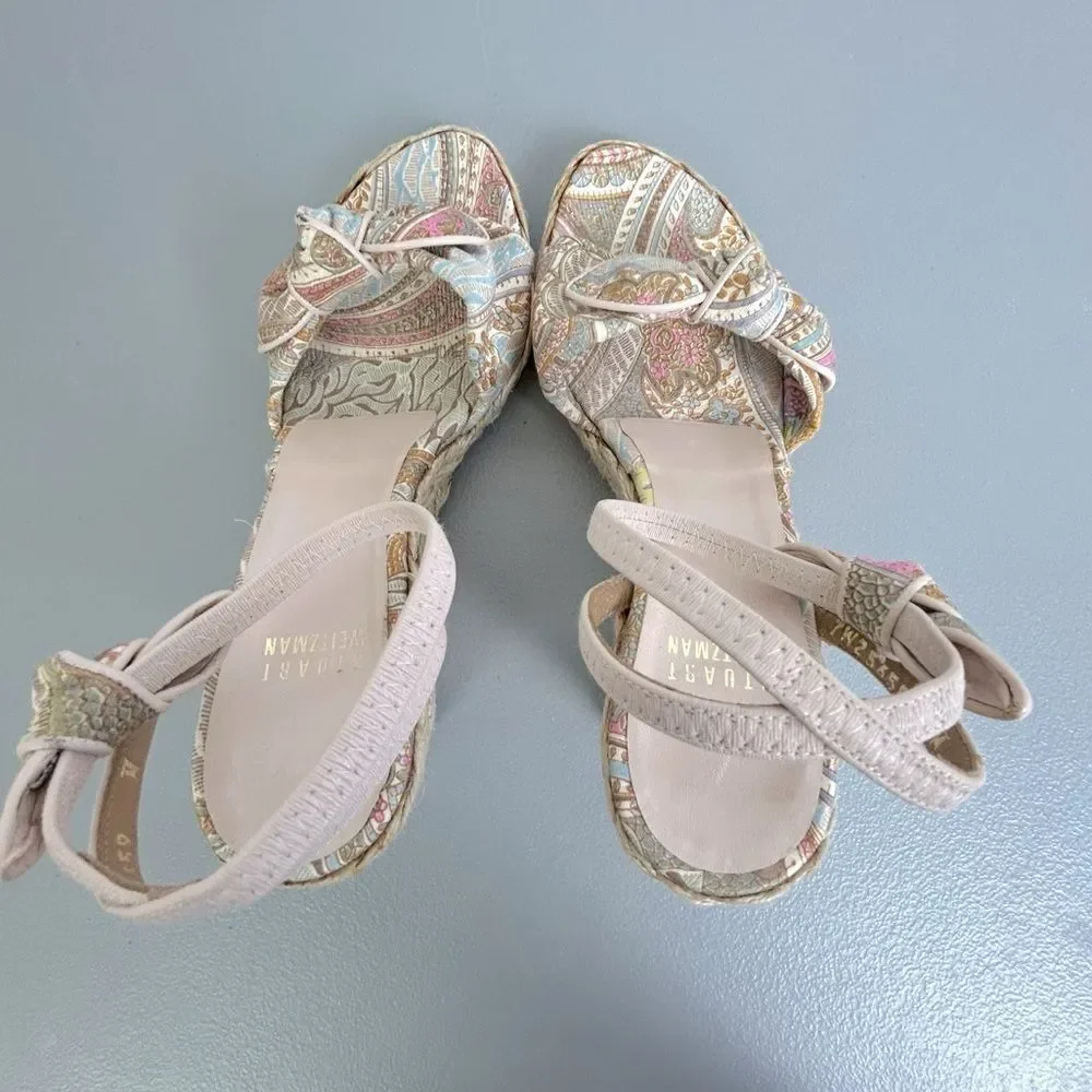 Stuart Weitzman Women's Patterned strapped wedges size 5.5 pink - Picture 6 of 11